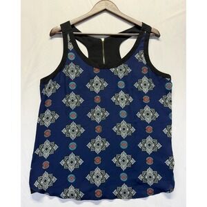Express Tank Top Womens XL Midnight Blue Medallion Print Racerback Back Zip
